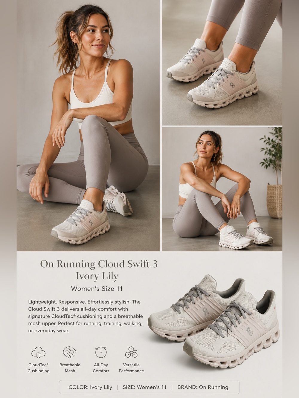 On Cloud Running Cloudswift 3 AD
Ivory Lily (Women's) Size 11